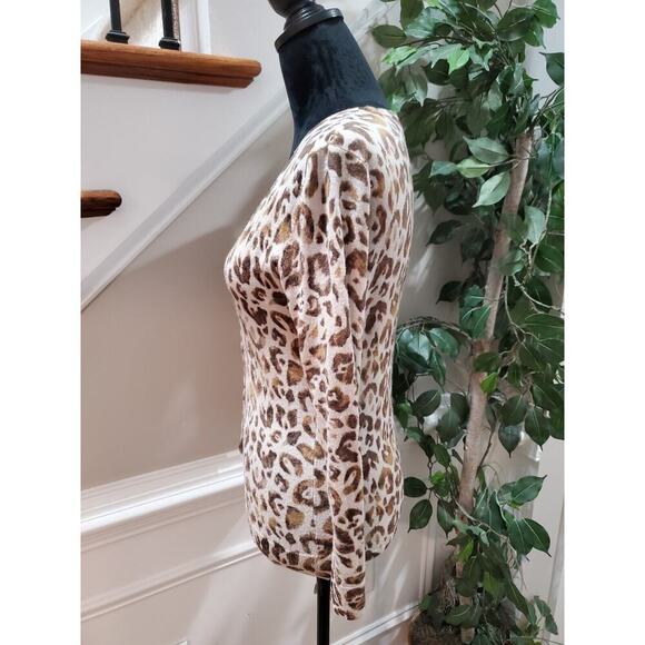 Ann Taylor Women Beige & Brown Wool Long Sleeve Buttons Front Cardigan Sweater S - Picture 4 of 9